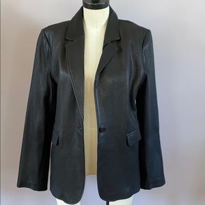 Leather jacket with ribbed sides and sleeves
